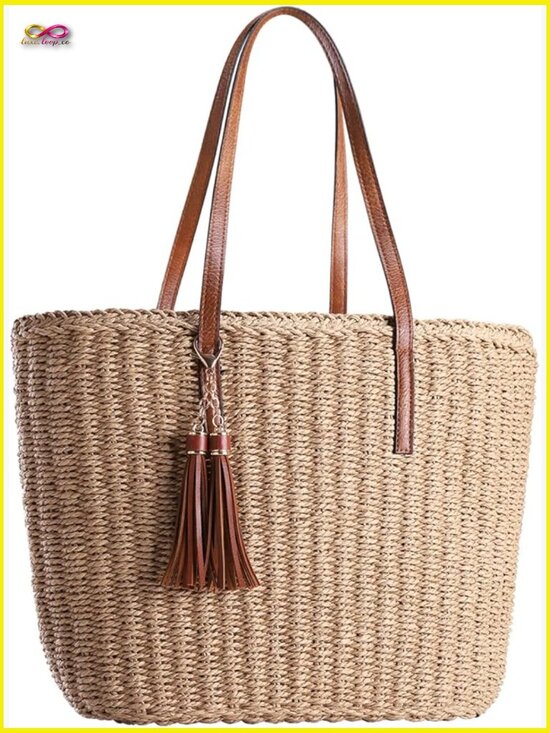 Handbags - Straw Tote Bag Handwoven Summer Travel Shoulder Bag Midi Size Chic